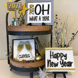 New Years Tiered Tray Set | New Years Tray Decor | New Years Eve Tiered Tray 2023-2027 | 11 Piece set