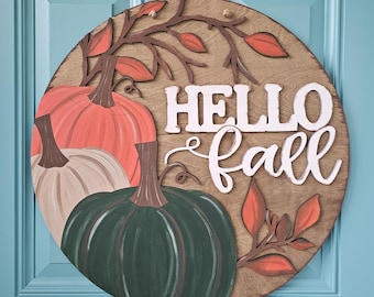 Fall Pumpkins and Branches Door Hanger | Hello Fall Rustic | DIY Fall Pumpkin Door Decor