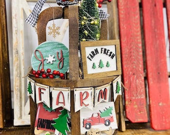 Weihnachtliches Tablett Set | Bauernhof Weihnachten | 6 | Weihnachtliches Tablett Bündel | Gestuftes Tablett DIY