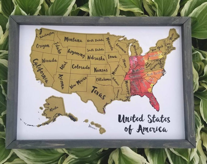 Carte de voyage à gratter | Carte de voyage des États-Unis | Cadeau de voyage | Carte de voyage encadrée des États-Unis