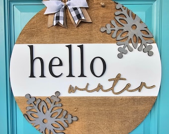 Hello Winter Classic Snowflake Door Hanger | Hello Winter Door Hanger | Winter Door Hanger | DIY Winter Door Decor