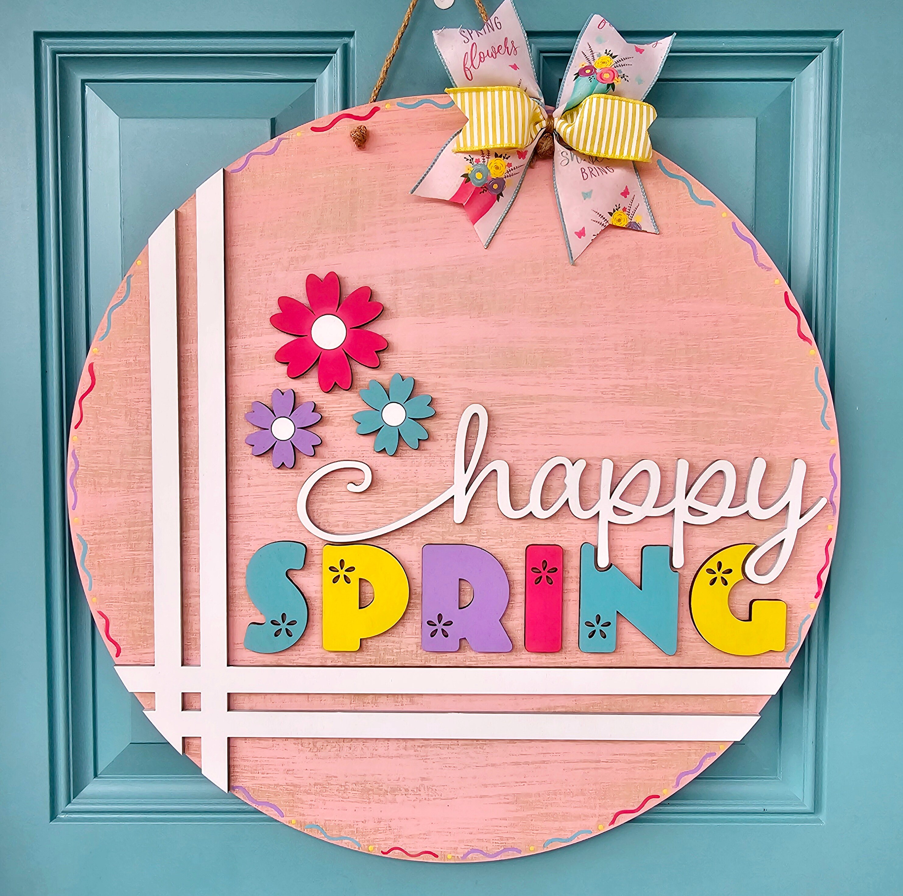 Happy Spring Cross Stitch Door Hanger | Spring Floral Door Hanger ...