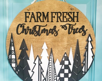 Farm Fresh Christmas Trees Door Hanger | Christmas Farm Door Hanger | Farmhouse Christmas