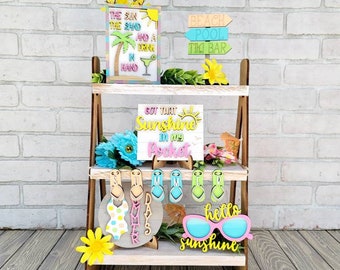 Conjunto de bandejas em camadas para verão/piscina | Bandeja Hello Sunshine | Conjunto de 6 | Decoração de bandeja de verão faça você mesmo