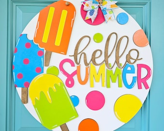 Hello Summer Polka Dot Popsicle Door Hanger | Popsicles and Summer | DIY Summer Door Hanger