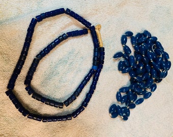 One Lot of 15 Antique Rare Large European Cobalt Color Glass Beads 24-27 mm