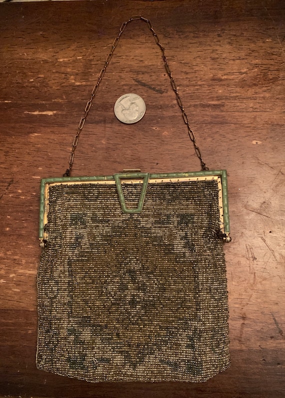 1920’s Antique beaded bag/ silver and gold tone be