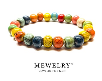 Multicolored Ceramic Bracelet Handmade Artisan Designed Beads Casual Cool Comfy WristWear Mewelry Outdoor Men's Jewelry Wristband Accessory