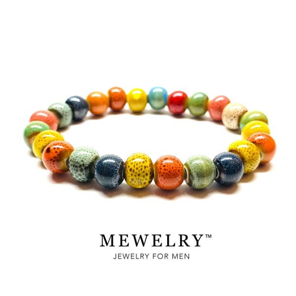 Multicolored Ceramic Bracelet Handmade Artisan Designed Beads Casual Cool Comfy WristWear Mewelry Outdoor Men's Jewelry Wristband Accessory