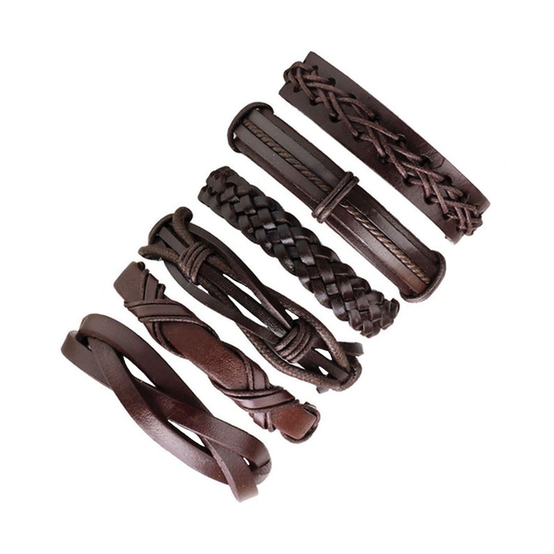 Multilayered Men's Leather Bracelet Set Brown Leather Wristband Casual Fashion for Him Guys Boys Gift Idea Mix & Match Jewelry Man Pulseras image 2