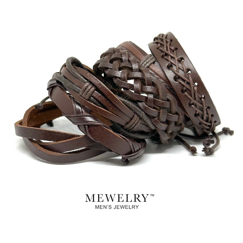 Multilayered Men's Leather Bracelet Set Brown Leather Wristband Casual Fashion for Him Guys Boys Gift Idea Mix & Match Jewelry Man Pulseras image 9