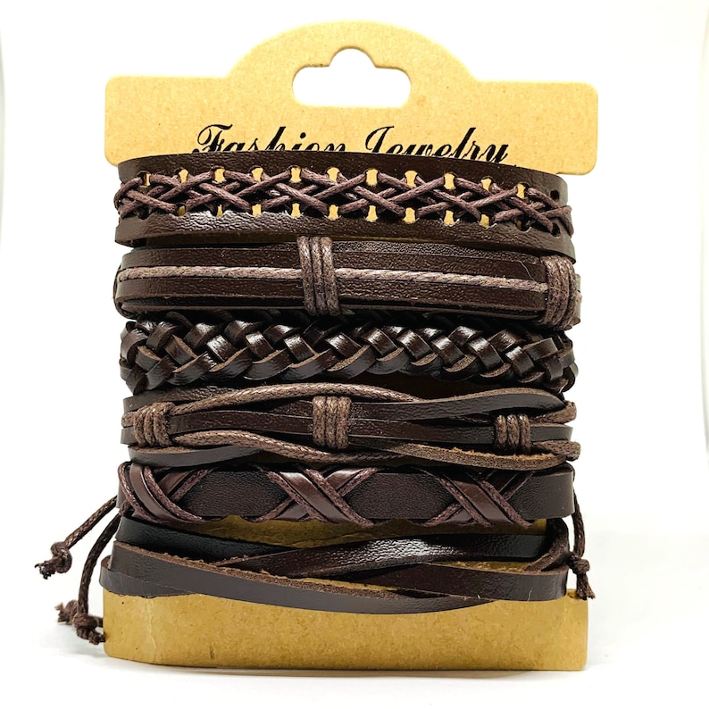 Multilayered Men's Leather Bracelet Set Brown Leather Wristband Casual Fashion for Him Guys Boys Gift Idea Mix & Match Jewelry Man Pulseras image 8