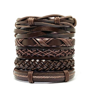 Multilayered Men's Leather Bracelet Set Brown Leather Wristband Casual Fashion for Him Guys Boys Gift Idea Mix & Match Jewelry Man Pulseras image 7