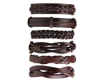 Multilayered Men's Leather Bracelet Set Brown Leather Wristband Casual Fashion for Him Guys Boys Gift Idea Mix & Match Jewelry Man Pulseras