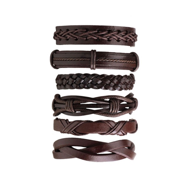 Multilayered Men's Leather Bracelet Set Brown Leather Wristband Casual Fashion for Him Guys Boys Gift Idea Mix & Match Jewelry Man Pulseras