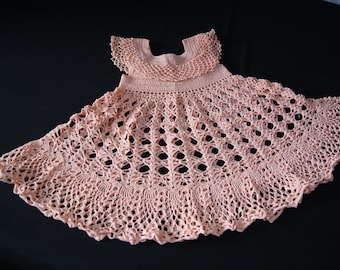 Little Girls Vintage 1980's Peach Crocheted Dress