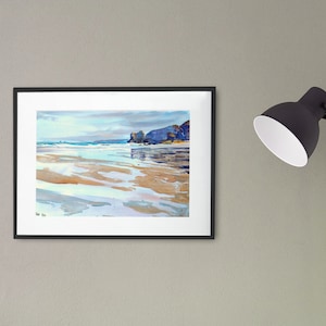 Pictures of Cornwall, Cornish Art, Coastal Landscape, Tuquoise, Watercolour painting, Giclée Print, Unframed Wall Art, Father&#39;s Day gift,