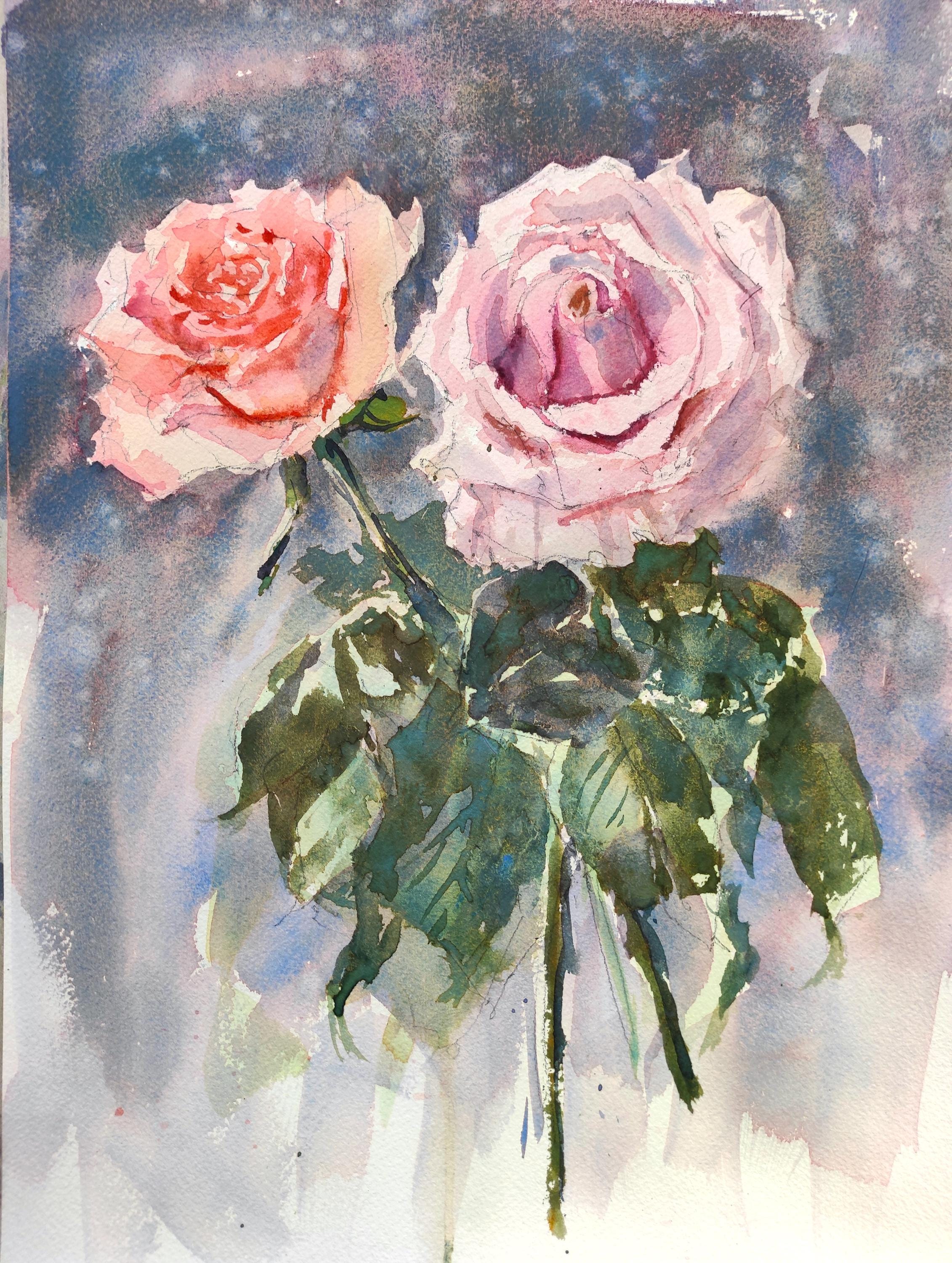 Original Pink Roses Watercolour Painting, Signed Floral Wall Art (28 X ...