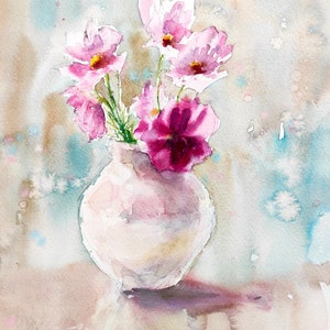 Watercolour Painting, Signed Original Art, Anemones Still Life, Impressionistic Flowers, Mother&#39;s Day, Unframed, 12 x 16inches