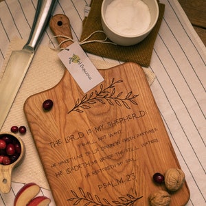 Scripture Engraved Cutting Board | Personalized Bible Quote Charcuterie | Housewarming Gift | Christian Psalm 23