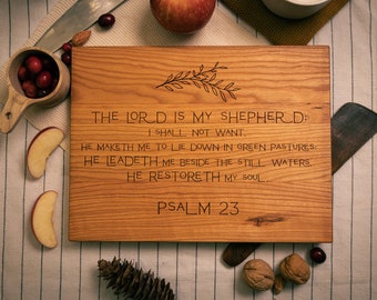 Scripture Cutting Board | Personalized Engraved Charcuterie | Bible Quote | Housewarming Gift | Christian Psalm 23