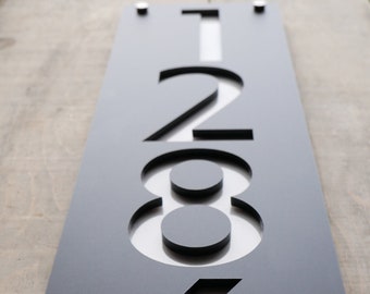 Modern Vertical House Number Sign: Black Acrylic Address Plaque