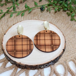 Plaid | Laser Cut & Engraved Wood | Dangle Earrings