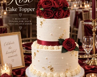Red Velvet Rose Cake Topper | Wedding Anniversary Decoration (20cm)