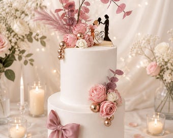 Love Story Wedding Cake Topper | Romantic Bride Groom Kiss Decor (Kit)