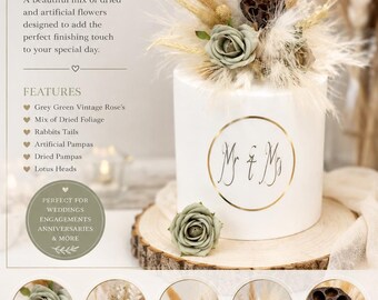 Dried Flower Wedding Cake Topper | Rustic Pampas Boho Decor