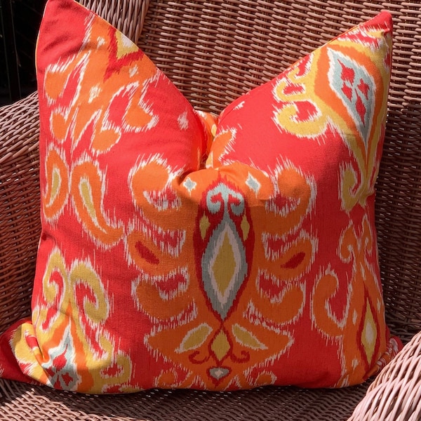 Ikat  Sherbet orange-decorator pillow cover . Throw pillow cover 20x20 pillow cover