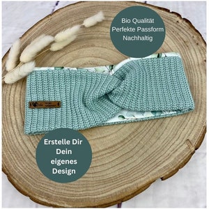 Winter Stirnband Haarband mit Armstulpen und Halstuch aus Bio Baumwolljersey und Grobstrick Stirnband , Headband , Bandeau Wunschdesign