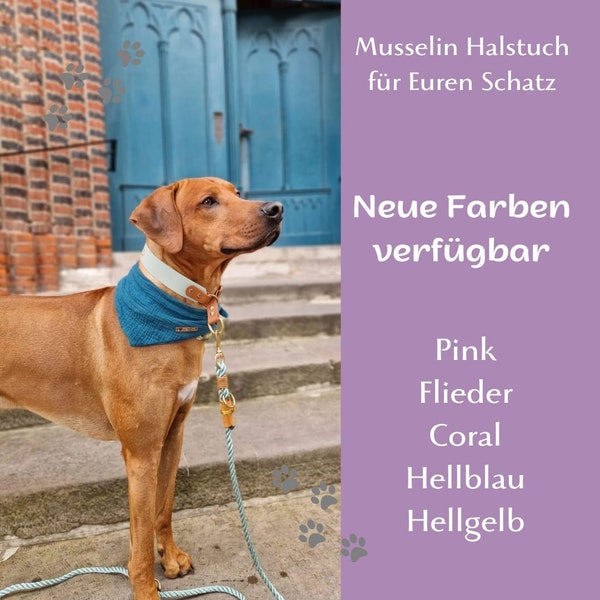 Hunde Halstuch Musselintuch in 22 verschiedenen Farben mit Kunstleder Label optional mit Personalierung