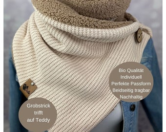 Écharpe portefeuille avec écharpe à boutons ou à boucles pour femme, tricot grossier avec fourrure douce en peluche