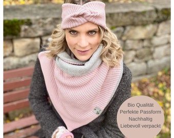 Écharpe enveloppante avec écharpe boutonnée femme vieux rose gris gros tricot ou gaufre piqué écharpe triangulaire polaire