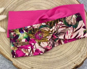 Diadema de jersey de algodón orgánico, diadema, bandeau, turbante para mujer, niña y bebé, rosa con estampado floral