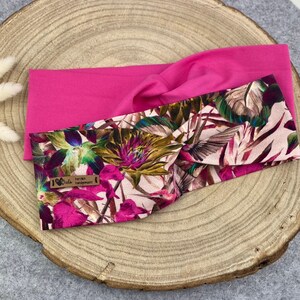 Hairband made of organic cotton jersey, headband, headband, bandeau, turban hairband for women, girls and baby pink with floral pattern