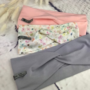 Hairband made of organic cotton jersey headband headband bandeau turban hairband for women, girls and babies l salmon pink | gray | floral pattern