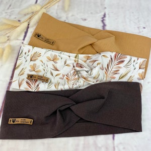 Headband made of organic cotton jersey Headband Headband Bandeau Turban hair band for women, girls and babies Brown camel and floral pattern