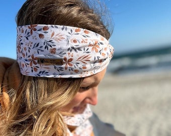 Hairband or headband made of organic cotton jersey, knot hairband, headband, turban hairband for women, girls, baby camel, floral pattern