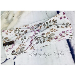 Hairband made of organic cotton jersey rib jersey headband, bandeau, turban hairband for women, girls and babies mauve floral