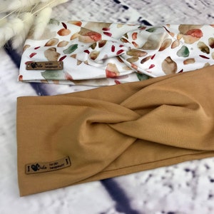 Hairband made of organic cotton jersey, headband, headband, bandeau, turban hairband for women, girls and babies &quot;camel plain with flower pattern&quot;
