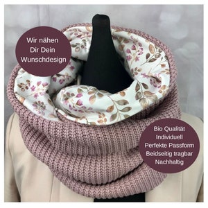 Loop scarf ladies girls chunky knit with custom design organic cotton jersey double bound