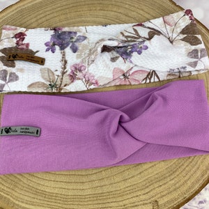 Hairband made of organic cotton jersey, headband, bandeau, turban hairband for women, girls, baby lilac