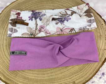 Diadema de jersey de algodón orgánico, diadema, bandeau, turbante para mujer, niña, bebé, color lila