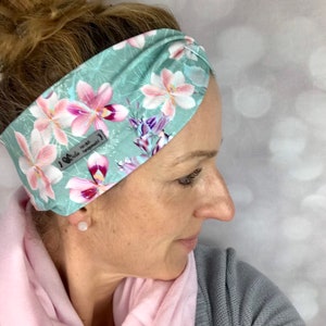 Hairband made of organic cotton jersey, headband, headband, bandeau, turban hairband for women, girls and baby pink | mint sea green floral