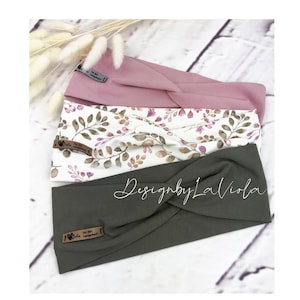 Hairband made of organic cotton jersey Headband Headband khaki | old pink | floral mauve Winter headband lined fleece