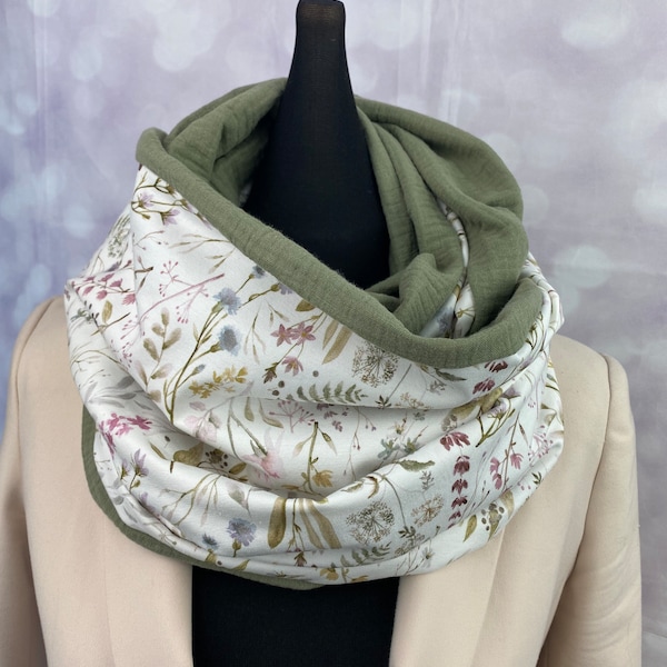 Loop Damen Kinder Musselin Olive kombiniert mit Bio- Baumwolljersey Wildblumen