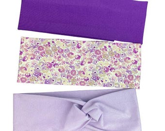 Diadema de jersey de algodón orgánico, bandeau, turbante para mujeres, niñas y bebés | morado | lila | lunares lila