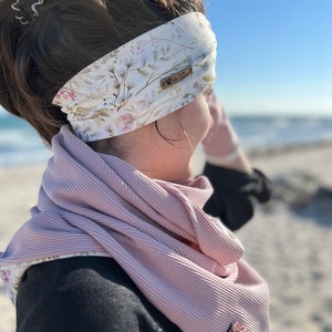 Hairband made of organic cotton jersey, headband, bandeau, turban hairband for women, girls, baby olive old pink patterned with wildflowers